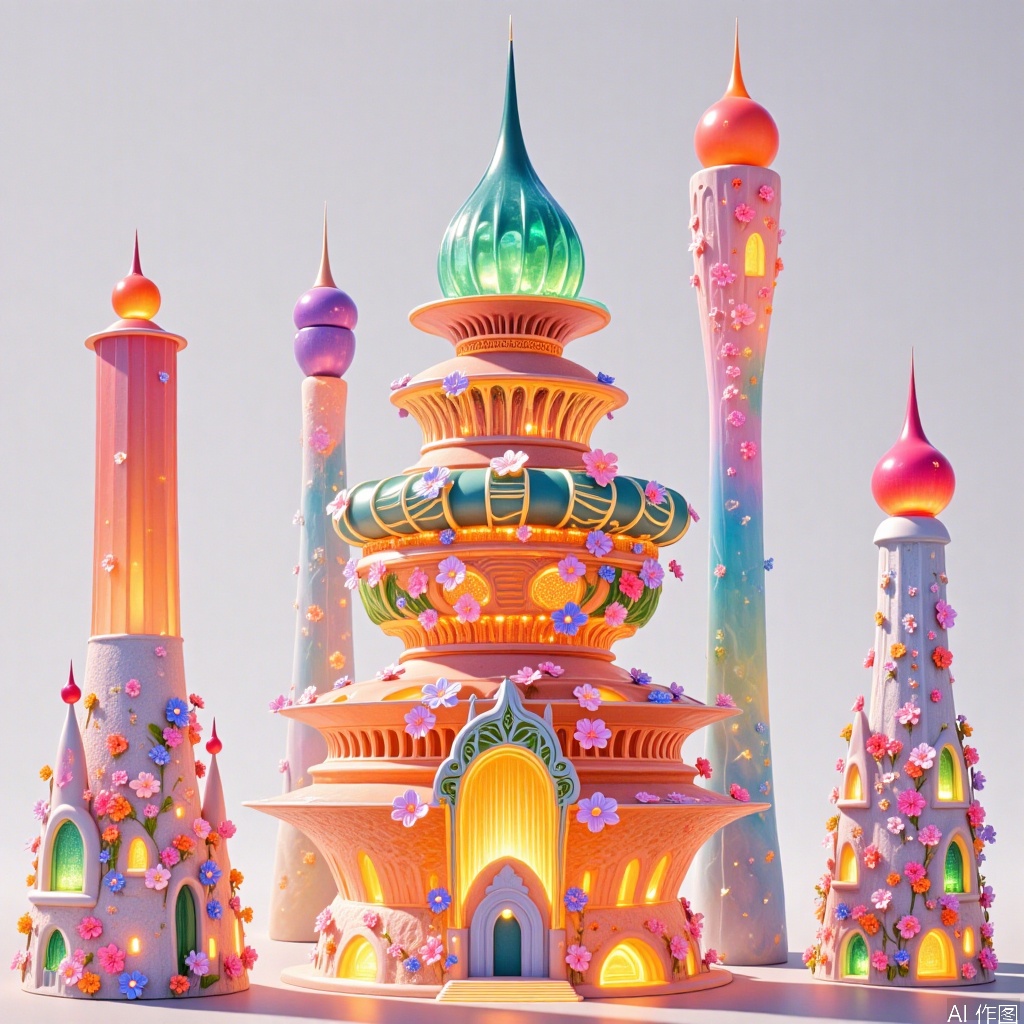 , Everything blossoms.,Future architecture,glittering and translucent,Beardsley and Gaudi