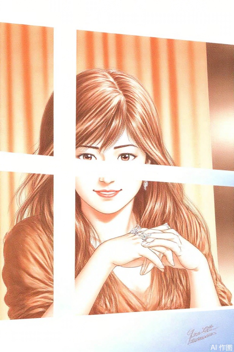 1girl, solo, long hair, looking at viewer, smile, jewelry, earrings, signature, window