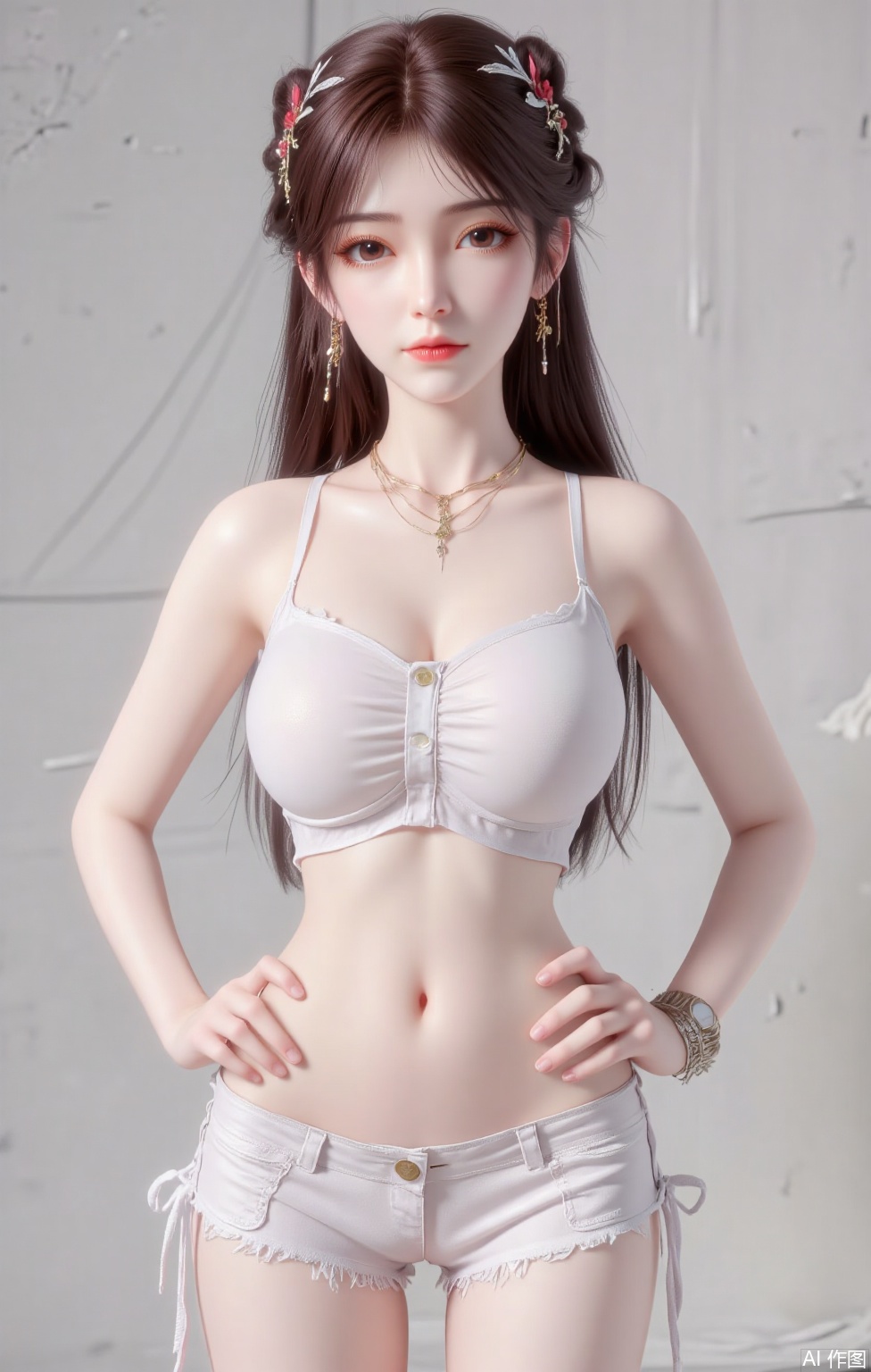 1girl,long hair,white shirt,hands on hips,dnz,Random posture,Free movement,bs,ass
