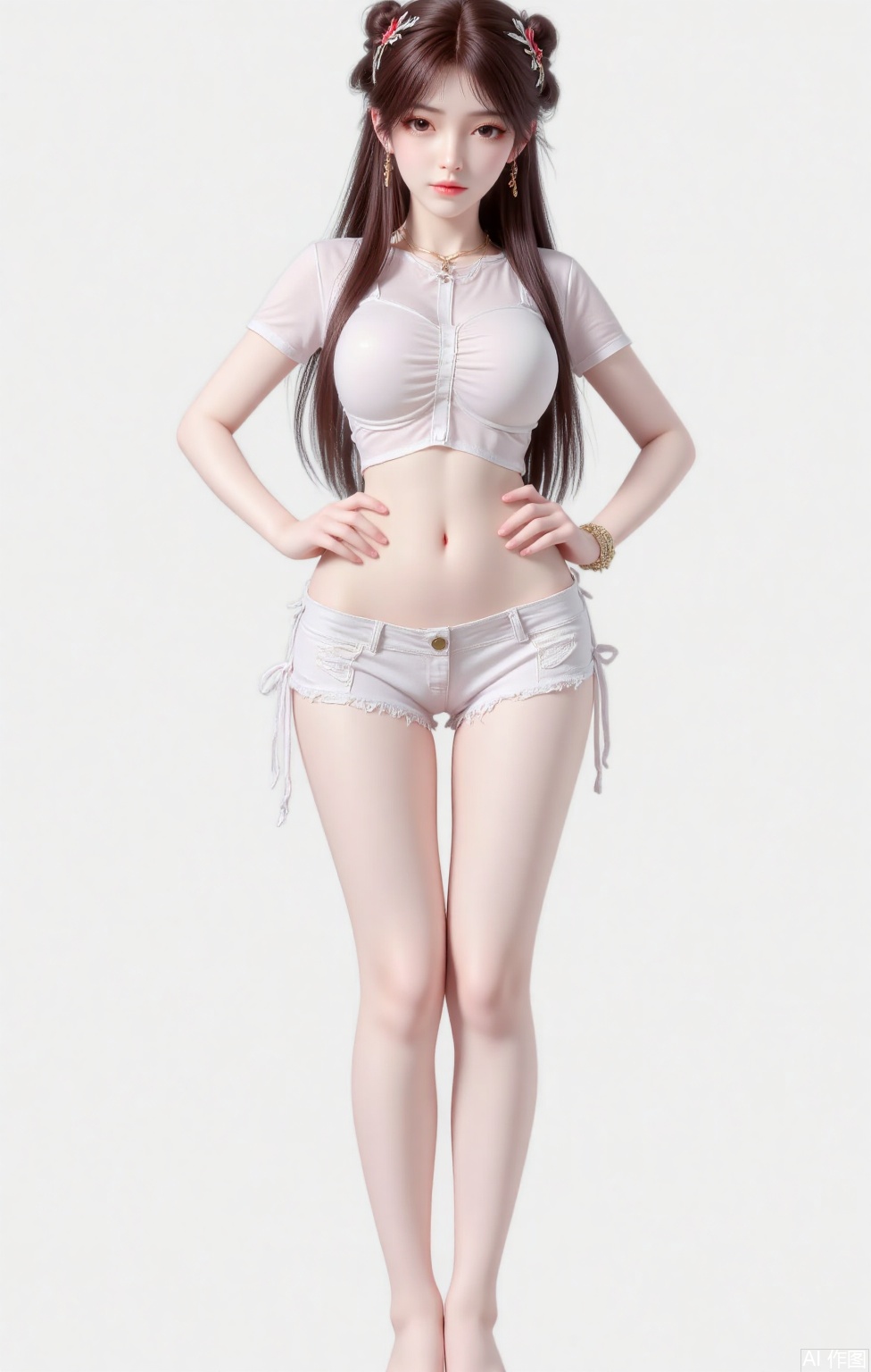 1girl,long hair,white shirt,hands on hips,dnz,Random posture,Free movement,bs,ass