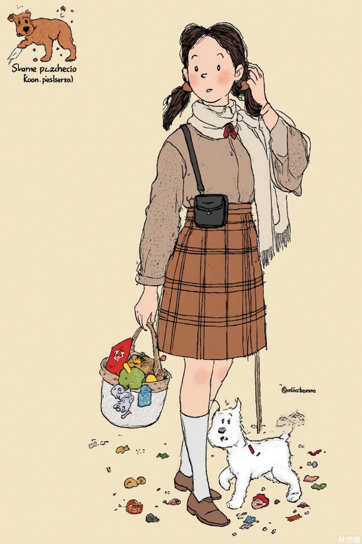 tin tin style,1girl with a dog