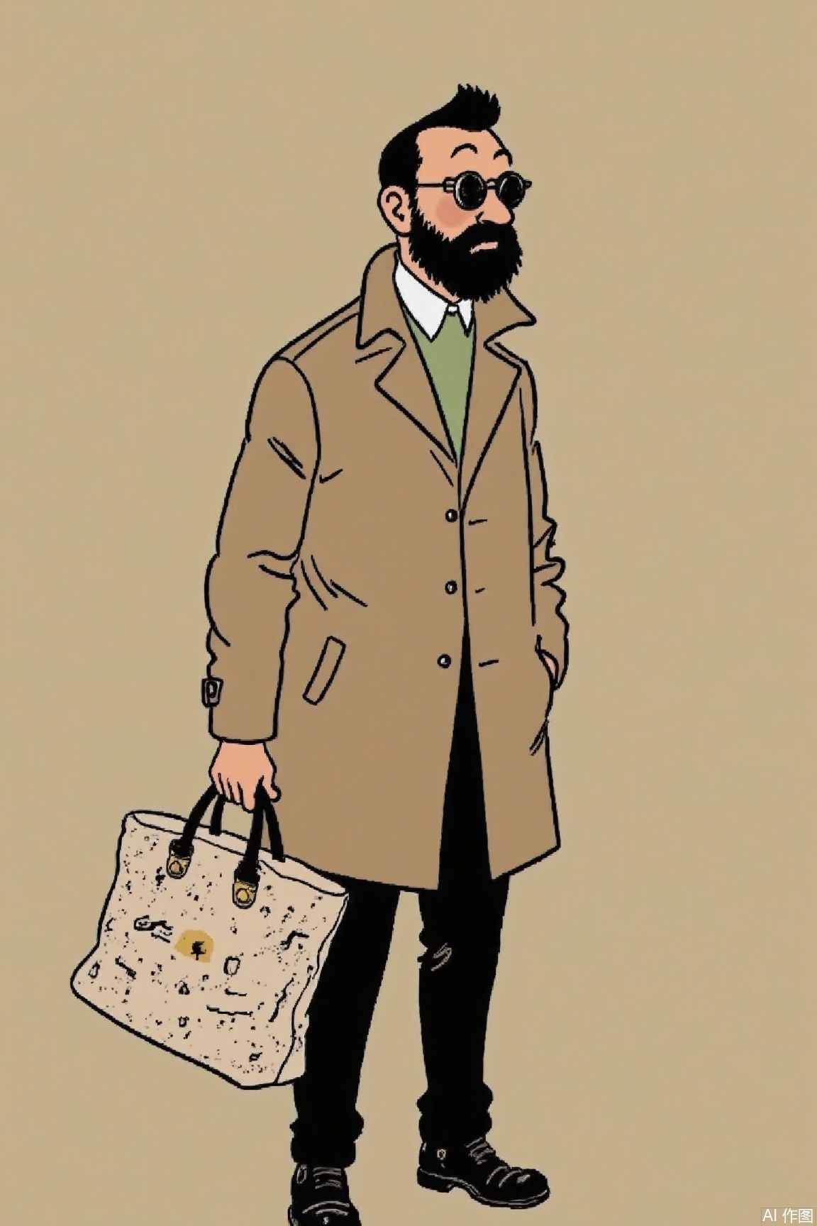 A man holding a handbag and wearing a windbreaker,tin tin style