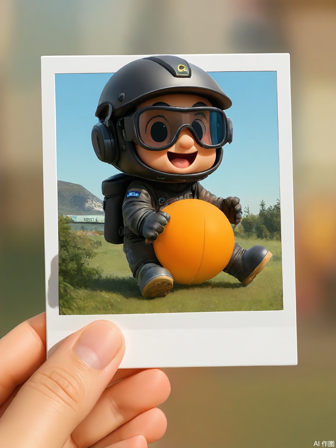 PLD,
A digital illustration of a astronaut in a sleek spacesuit, holding a polaroid of Earth from orbit. They give a thumbs-up, helmet reflecting stars. Background: Zero-gravity space station with Earth in the distance. The polaroid frame is held by a hand in the foreground.
