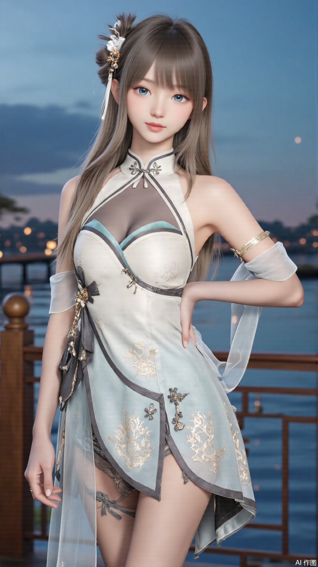 masterpiece,best quality,1girl, blue_eyes, long hair, dress, cowboy shot 