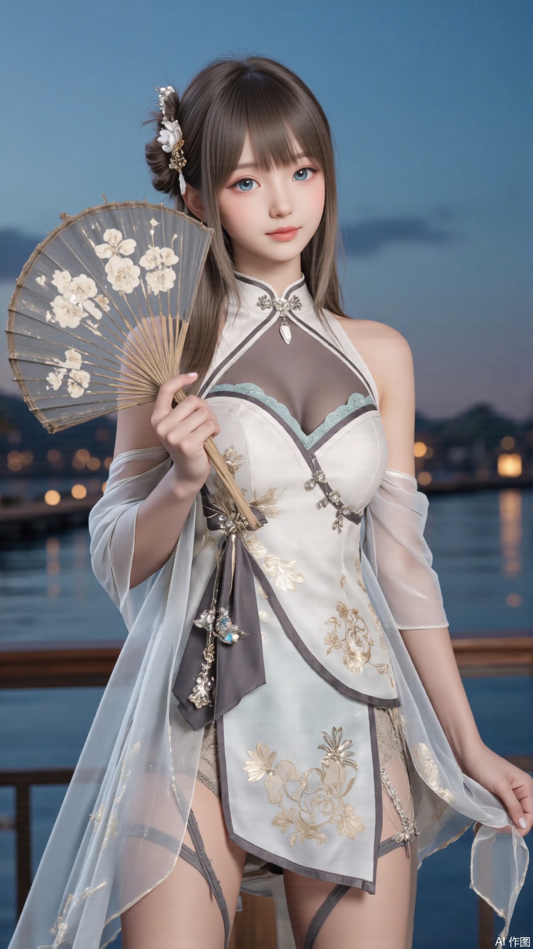 masterpiece,best quality,1girl, blue_eyes, long hair, dress, cowboy shot 