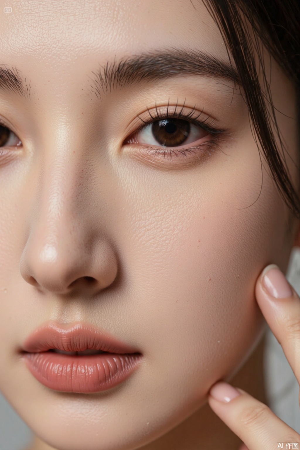 1girl, solo, Skin details, portrait, half face