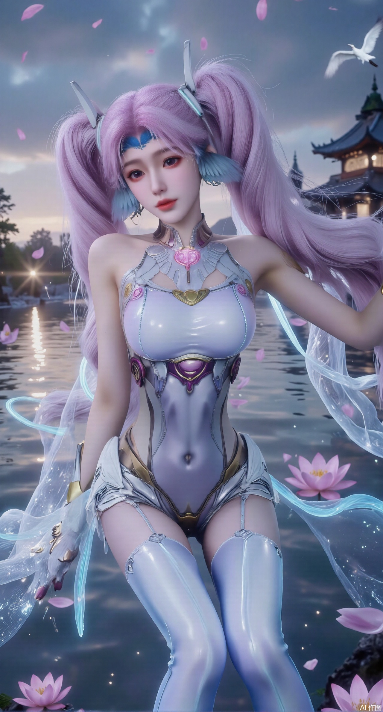  SFW,(masterpiece:1.2),best quality,1girl,solo,long hair,long dress,celestial maiden in flowing tulle gown levitates above lotus pond, ethereal mist trails from hair ribbons, mythical Penglai paradise emerges through clouds with glowing pavilions, translucent bioluminescent lotus blooms, flock of cranes gliding over water surface, ultra HD with soft 3D rendering, morning light filters through mist, falling petal rain, intricate details on scale-patterned fabric and lotus veins.(huge breasts:2.99),(full breasts:2.99),Xzhihua,Xsiyouyou,Xyanruyu,Xmoxiaonan,Xyeqingxian,Xyunwangshu,XlishaoyinY,Xxiaowu,Xyusanniang,XhuolingerHHY,Xwangqiuer,Xxuenv,XfuquY,XanmiaoyiXY,XyunyunX,Xhuangnv,Xaichen
