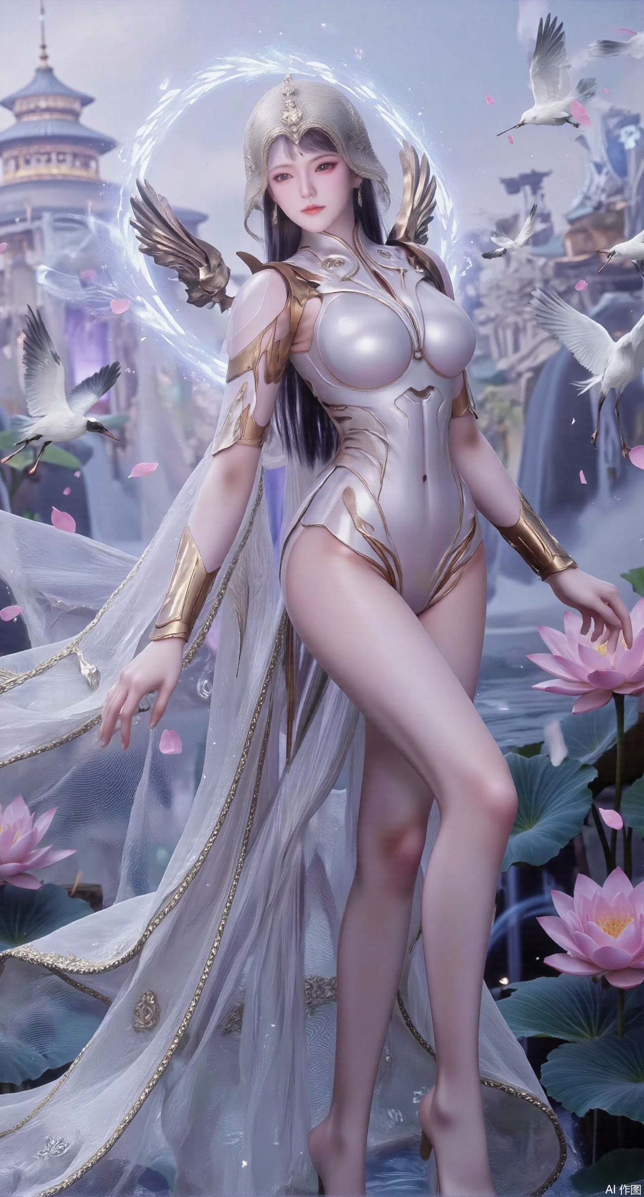  SFW,(masterpiece:1.2),best quality,1girl,solo,long hair,long dress,celestial maiden in flowing tulle gown levitates above lotus pond, Upper Body,ethereal mist trails from hair ribbons, mythical Penglai paradise emerges through clouds with glowing pavilions, translucent bioluminescent lotus blooms, flock of cranes gliding over water surface, ultra HD with soft 3D rendering, morning light filters through mist, falling petal rain, intricate details on scale-patterned fabric and lotus veins.(huge breasts:2.99),(full breasts:2.99),Xzhihua,Xsiyouyou,Xyanruyu,Xmoxiaonan,Xyeqingxian,Xyunwangshu,XlishaoyinY,Xxiaowu,Xyusanniang,XhuolingerHHY,Xwangqiuer,Xxuenv,XfuquY,XyunyunX,XchuxuanerXY,XchuxuanerX,Xjuzi,Xshangguanweier,Xaichen,Xhuanlingwang