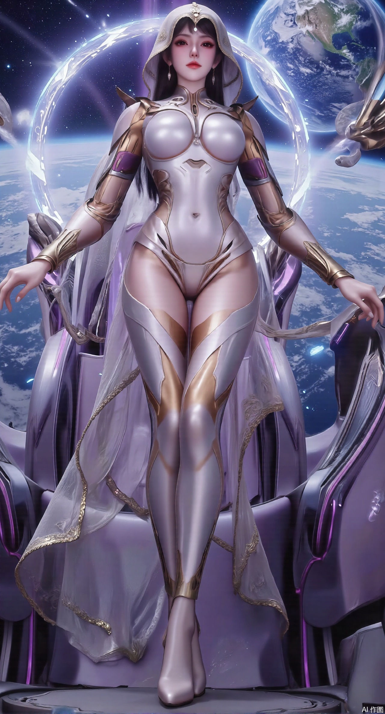 SFW,(masterpiece:1.2),best quality,absurdres,masterpiece,original,extremely detailed wallpaper,perfect lighting,1girl,solo,looking at viewer,(cowboy_shot:1.3),long hair,high heels,blurry background,depth of field,motion blur,(long dress:1.23),crystal_earrings,headpiece,hair_tie,chest_jewel,gem,necklace,jewelry,in summer,day,outdoors,nature,(Space, planetary belt, Earth in the background:1.59),(huge breasts:2.99),(full breasts:2.99),,large natural breast,soft breasts,XqingnvzongZM,XanmiaoyiXY,Xaichen,XyunyunX,Xhuangnv,Xhuanlingwang,Xshangguanweier