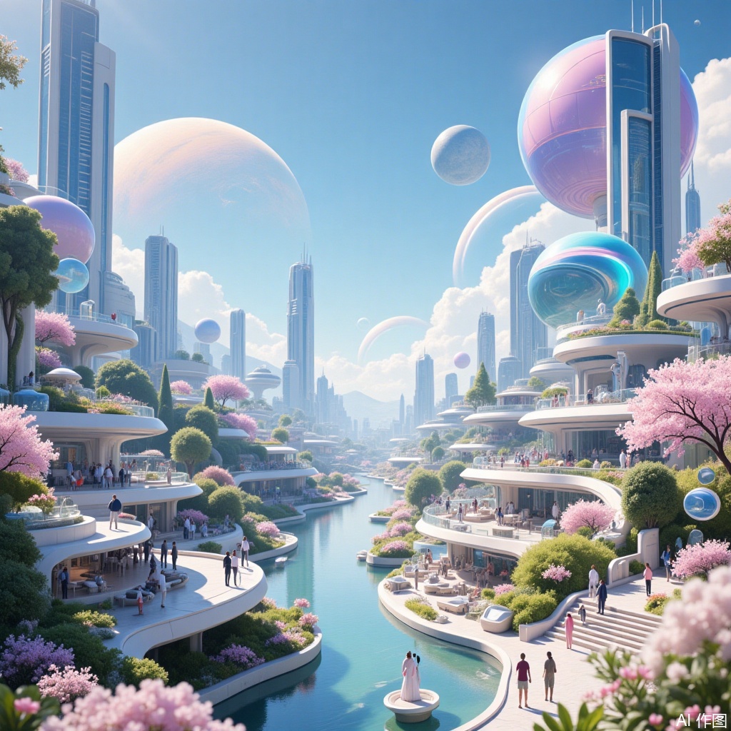 Future architecture,scenery,glittering and translucent,refreshing,Future city