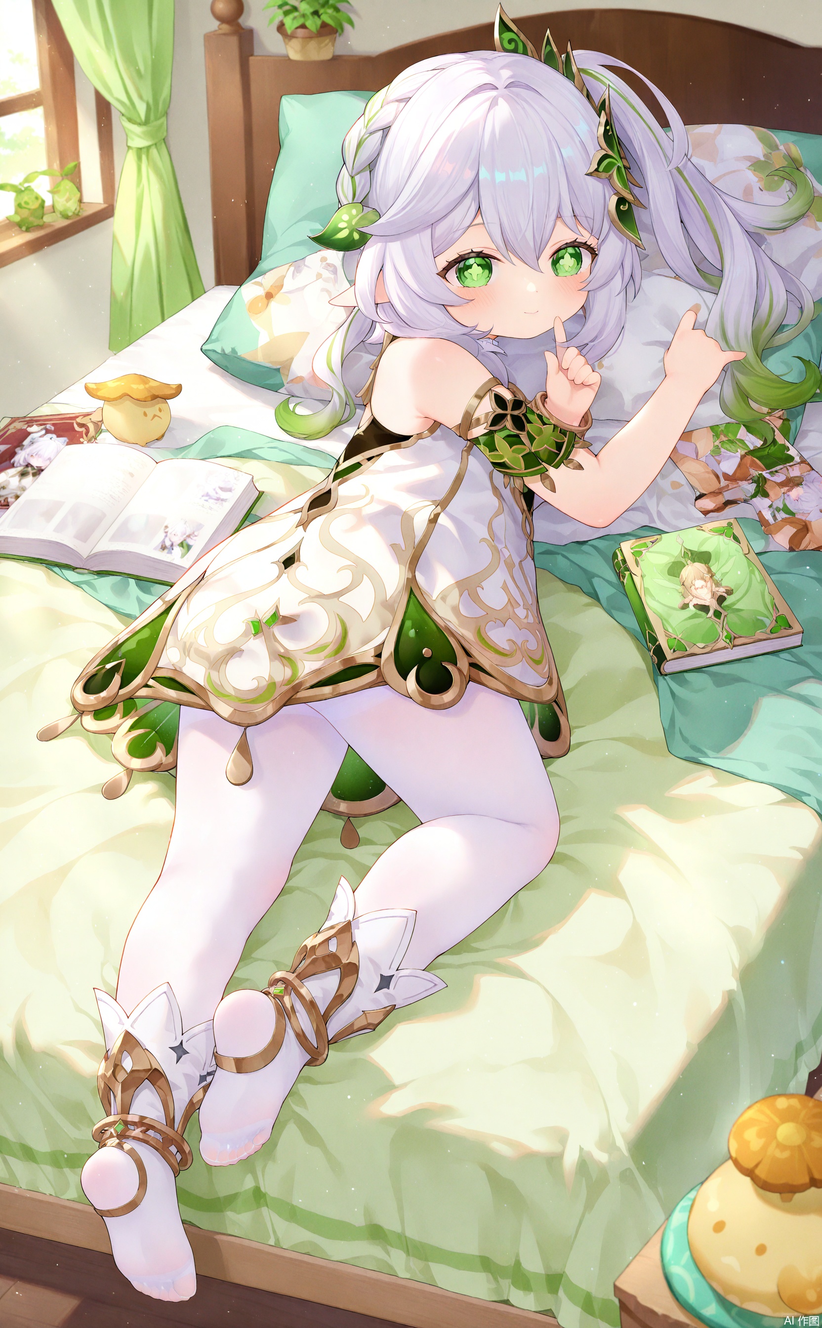 1girl,  nahida \(genshin impact\),  A young girl was lying on the bed on Tensor.Art