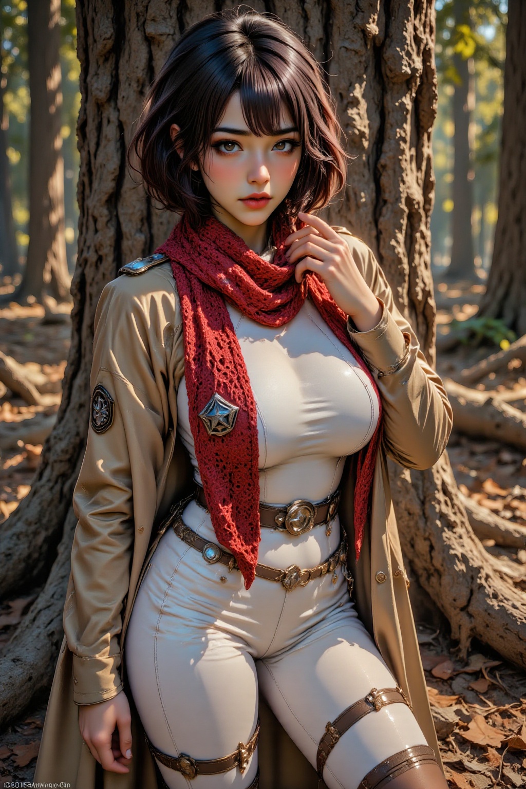 Top quality. Inspiration: Crochet,  red,  scarf. Image: Close-up: A short-haired on Tensor.Art