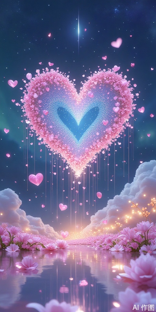 * Heart-shaped clouds under the Aurora curtain* Giant love spots reflected by the crystal castle* Petal love array that is automatically assembled in the rain