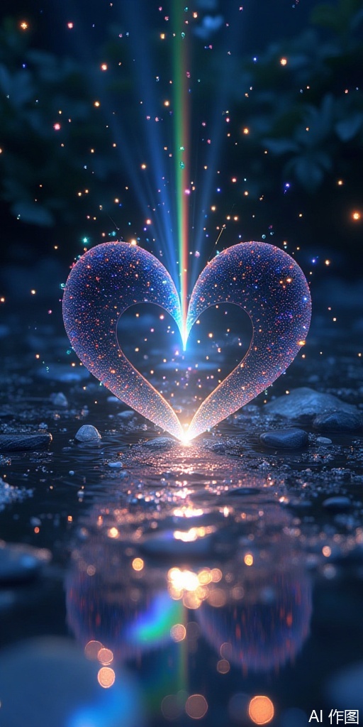 Dingdar's light penetrates the love group and forms a sacred beam - Rainbow diffraction stripes are attached to all highlights - **Dynamic interaction**: - Falling love will dissolve into starlight on the water surface - The breeze will trigger the wave linkage of the love light chain when the breeze blows.