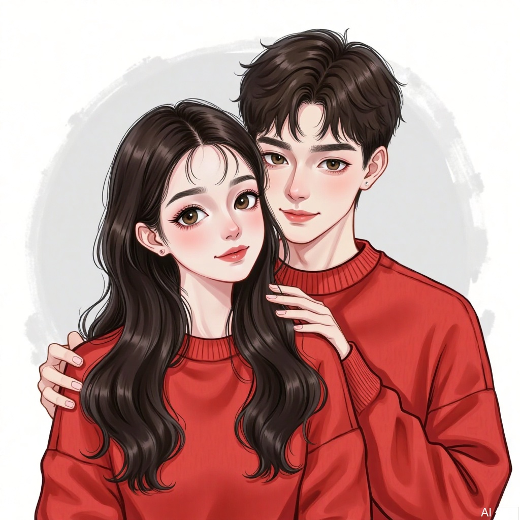 A girl with long hair in a red shirt and a boy with short hair in a red sweater beside her