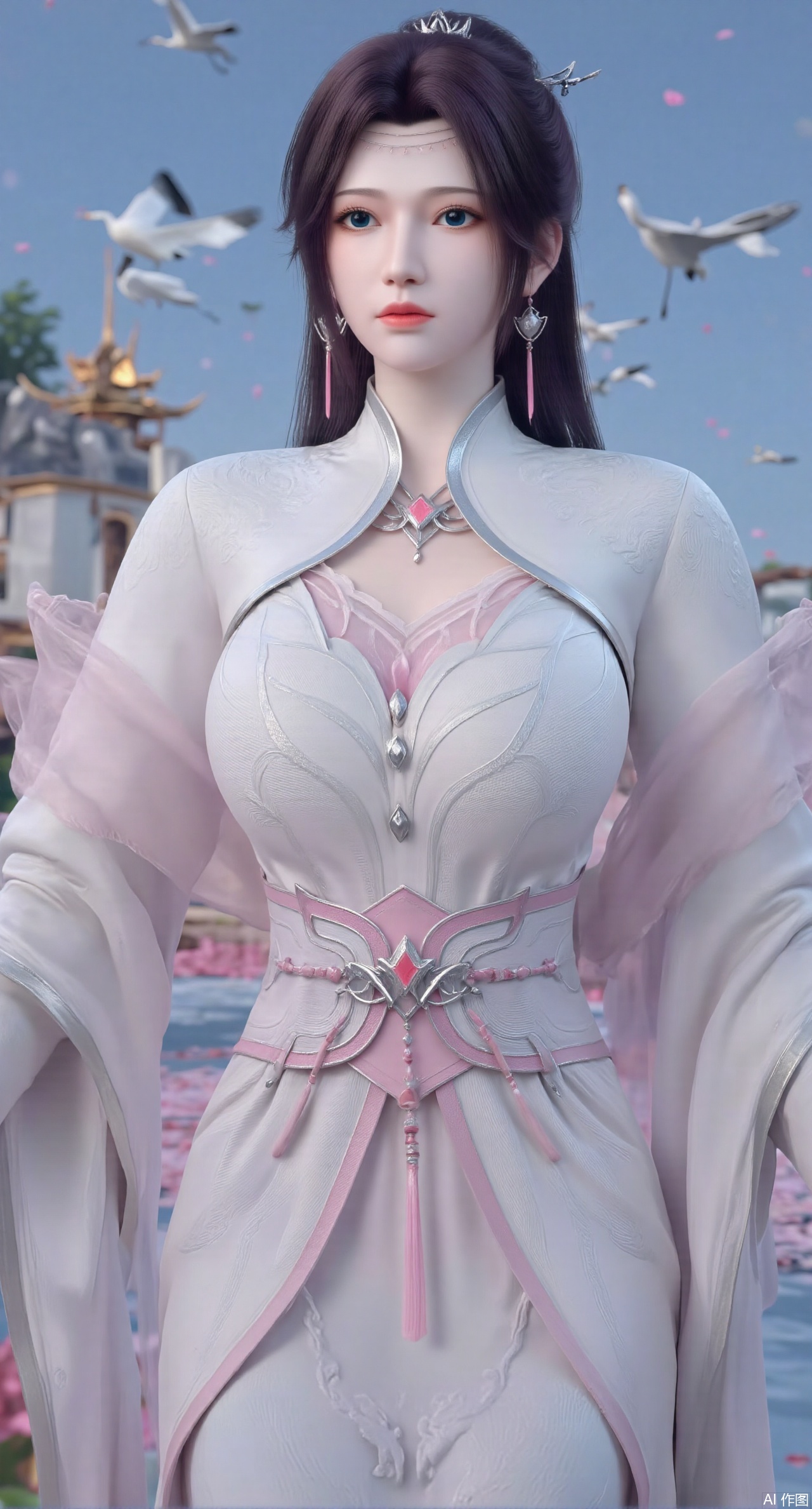  SFW,(masterpiece:1.2),best quality,1girl,solo,long hair,long dress,celestial maiden in flowing tulle gown levitates above lotus pond, Upper Body,ethereal mist trails from hair ribbons, mythical Penglai paradise emerges through clouds with glowing pavilions, translucent bioluminescent lotus blooms, flock of cranes gliding over water surface, ultra HD with soft 3D rendering, morning light filters through mist, falling petal rain, intricate details on scale-patterned fabric and lotus veins.(huge breasts:2.99),(full breasts:2.99),Xzhihua,Xsiyouyou,Xyanruyu,Xmoxiaonan,Xyeqingxian,Xyunwangshu,XlishaoyinY,Xxiaowu,Xyusanniang,XhuolingerHHY,Xwangqiuer,Xxuenv,XfuquY,XyunyunX,XchuxuanerXY,XchuxuanerX,Xjuzi,Xshangguanweier,Xaichen,Xhuanlingwang,Xzixia,XyunyunXY