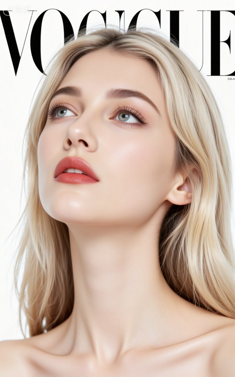 1girl, solo, realistic, blonde hair, lips, long hair, white background, portrait, parted lips, simple background, collarbone, eyelashes, looking up, nose, cover, blue eyes, artist name, magazine cover,
lvjing,meinv,oumei,taozhuang,pifu