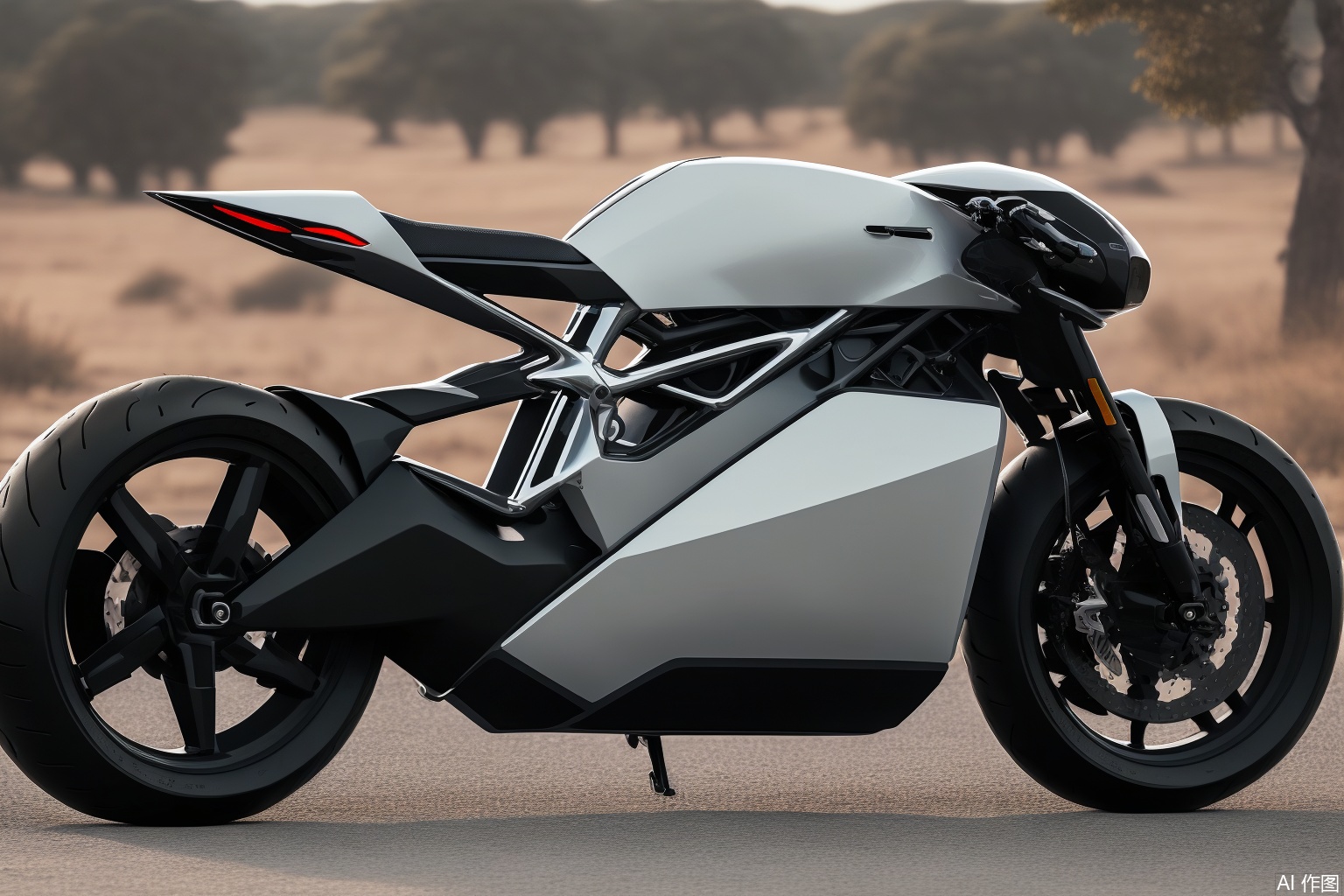  outdoors, no humans, ground vehicle, motor vehicle, car, road, vehicle focus, wheel,Realistic, 4k rendering, futuristic, sci-fi., Motorbike, Product Design Sketch,side view, product render, Motorbike Design, product design,product render,cardesign,Product design, A conceptual robot,sketch,Concept motorbike design