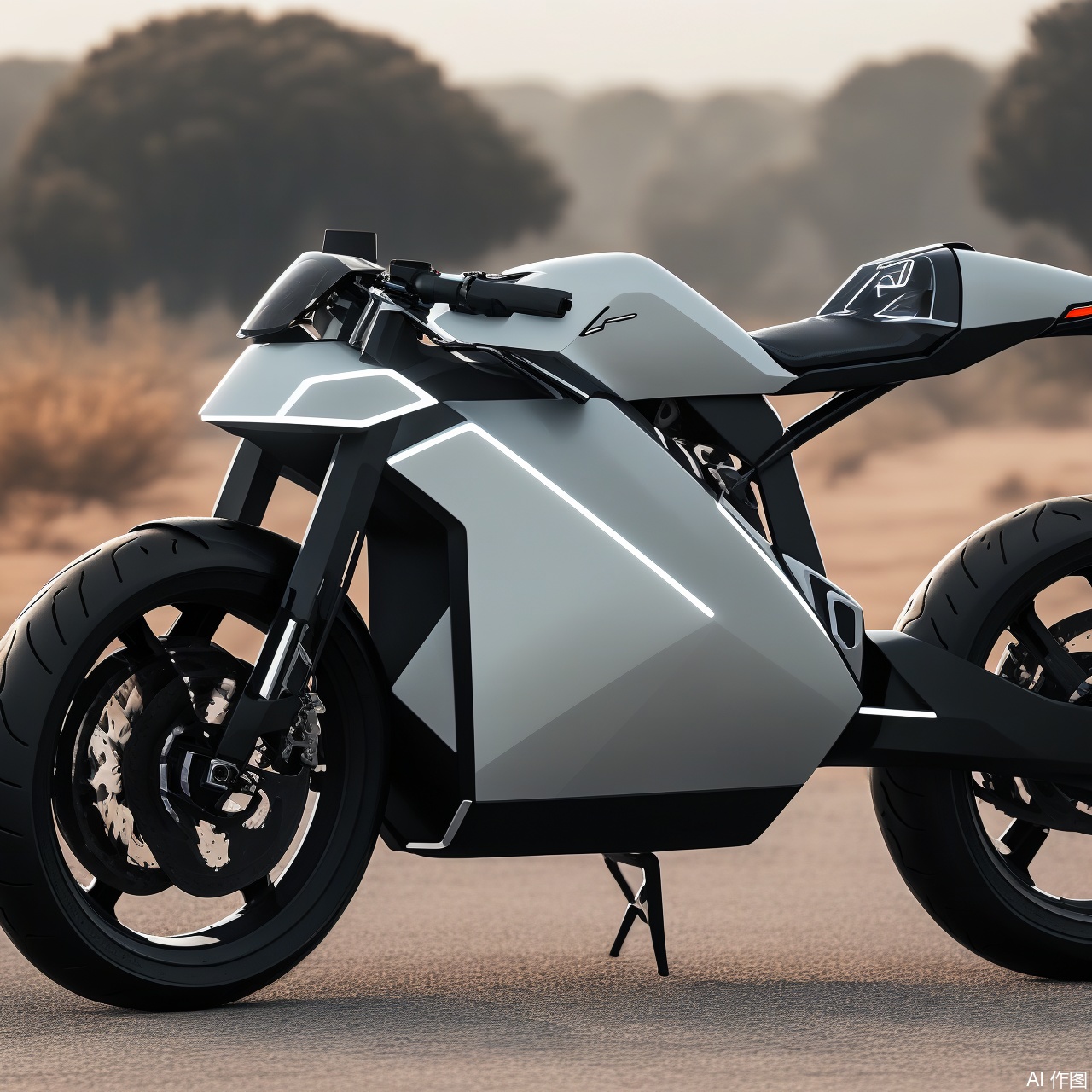  outdoors, no humans, ground vehicle, motor vehicle, car, road, vehicle focus, wheel,Realistic, 4k rendering, futuristic, sci-fi., Motorbike, Product Design Sketch,side view, product render, Motorbike Design, product design,product render,cardesign,Product design, A conceptual robot,sketch,Concept motorbike design