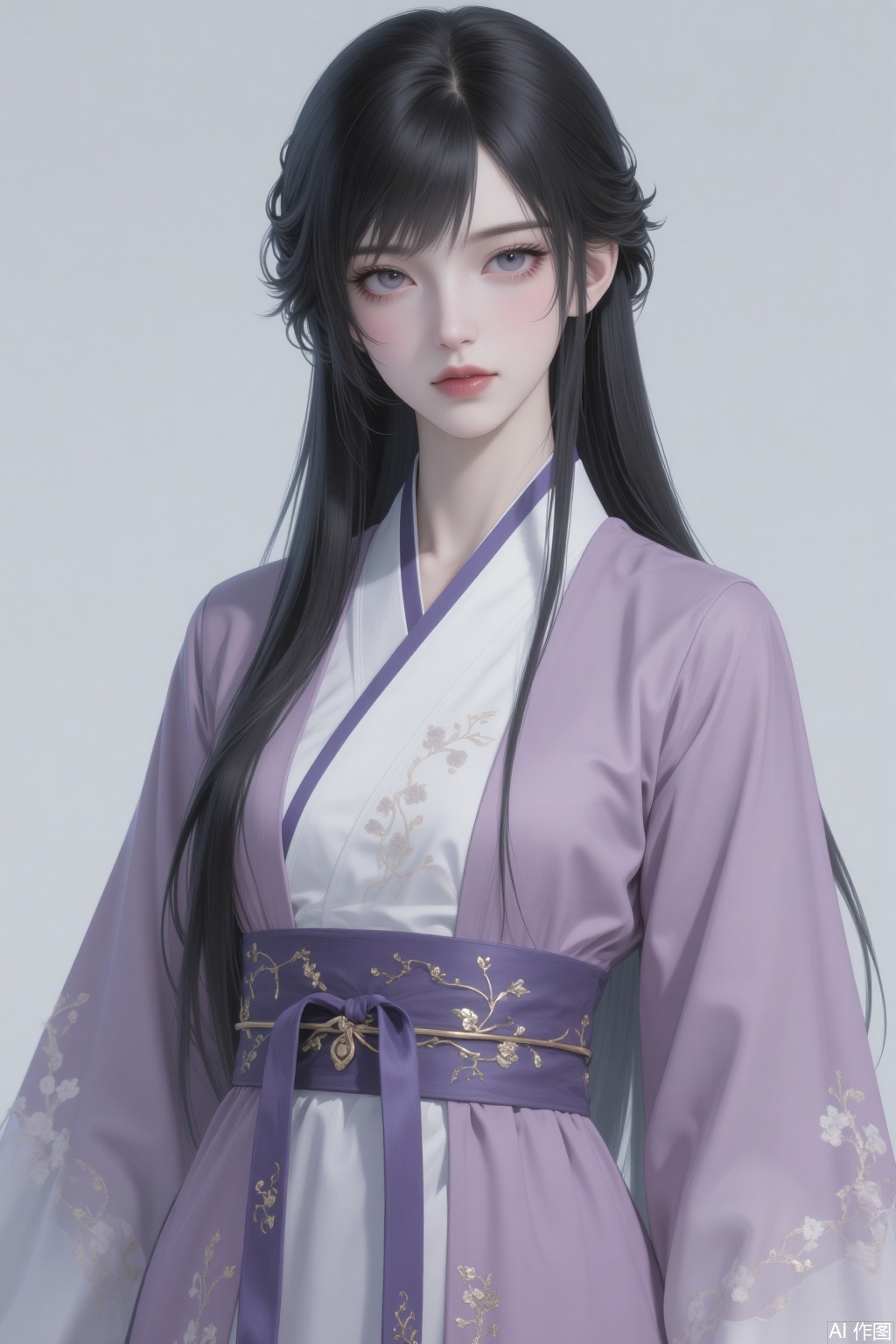 1 girl with long hair, wearing Hanfu. Two-color pupils.