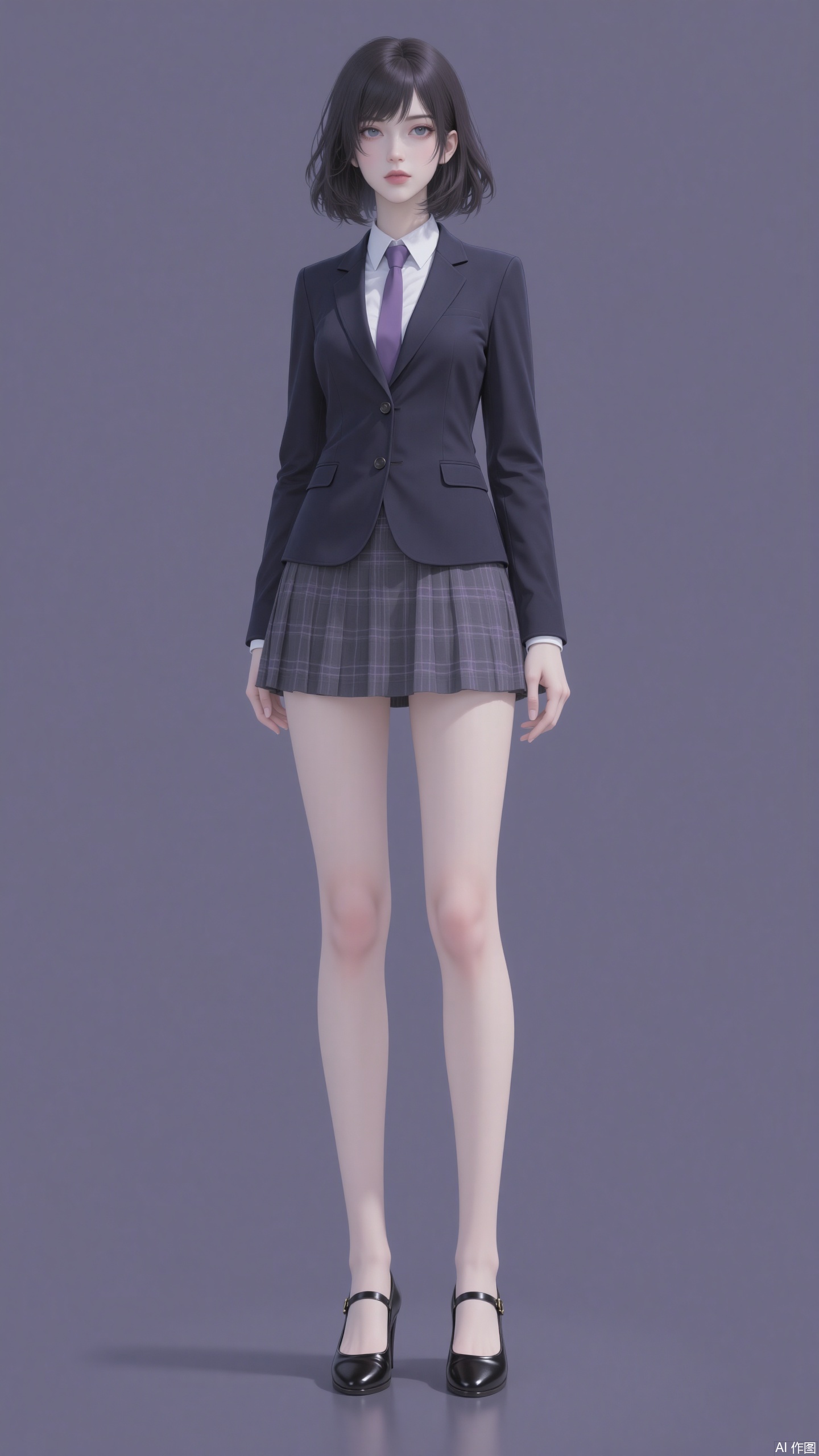 1girl, wearing a jk uniform, tall, slender and straight legs.Solid color background image,houtu