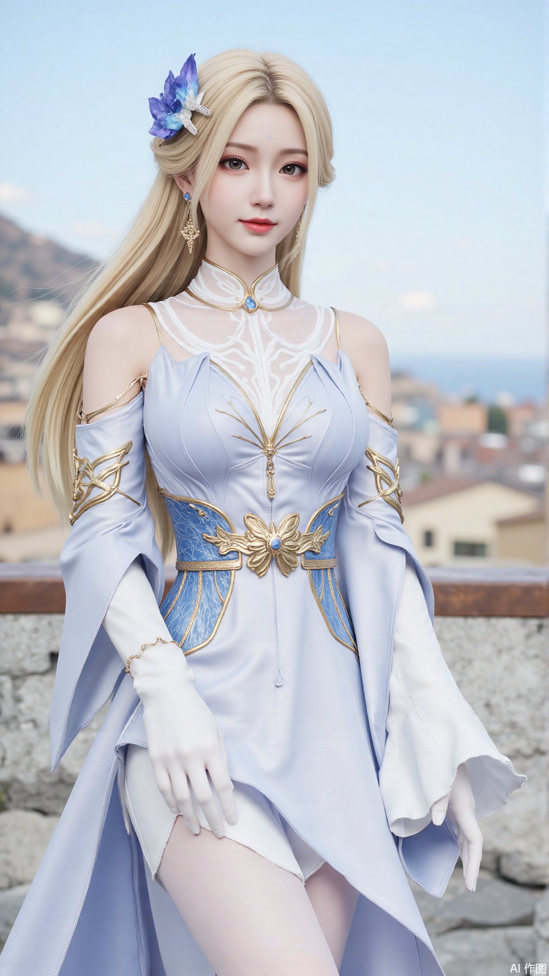 (Murata_Renge:0.8),(reoen1:1),(as109:0.7),(Saebe_Shun:0.7),(akipeko:0.7),(Toronto:0.8),(lineart:0.8),(fuzichoco:0.6),(Mika Pikazo:0.4),(Artist:    sheya:0.5),(wlop:0.4),Illustration,Simple Flat Coloring,lightshadow,line art,shadow,masterpiece,best quality,good quality,very aesthetic,A shot with tension,impactful picture,offcial art,movie perspective,masterpiece,facing the lens,best quality,very aesthetic,extremely delicate and beautiful,huge filesize,amazing quality,Blurred foreground,solo_focus,simple_background,depth_of_field,sunlight,reflective,masterful details,intricate details,soothing tones,high contrast,natural skin    texture,soft light,sharp,ultra-high resolution,32K UHD,
1girl, solo, long hair, looking at viewer, smile, open mouth, bangs, blonde hair, red eyes, gloves, dress, hair between eyes, bare shoulders, twintails, ahoge, :d, sidelocks, outdoors, sky, sleeveless, alternate costume, day, pointy ears, elbow gloves, white gloves, white dress, blue sky, orange eyes, sleeveless dress, low twintails, bug, butterfly, veil, stairs, wedding dress, bridal veil, bride, klee \(genshin impact\)