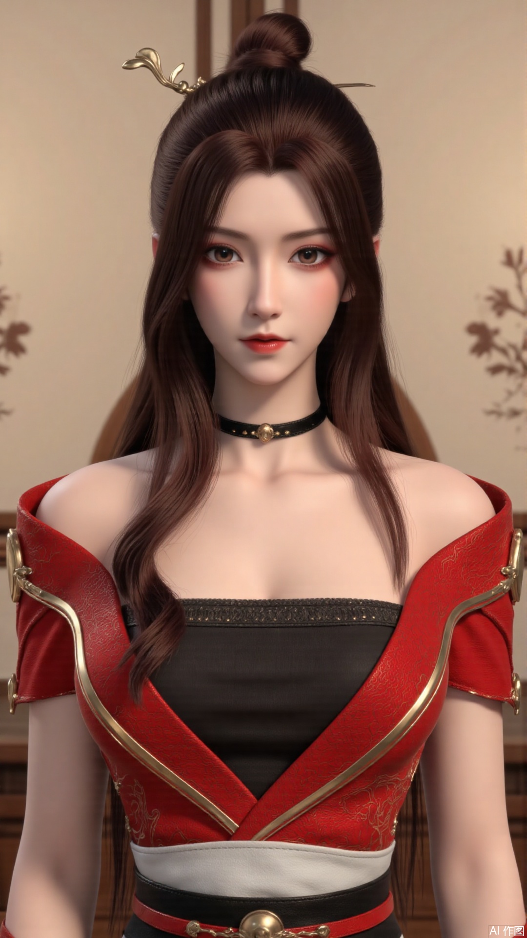  masterpiece,best quality,1girl, breasts, long hair, red dress, bare_shoulders, cowboy shot