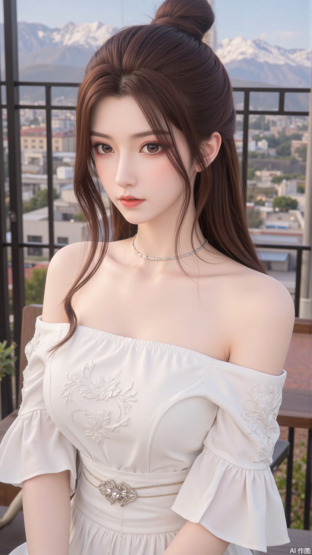 1girl, white wedding dress,looking at viewer, mischevious smile, perfect body, scenery, sharp focus, best quality, masterpiece, detailed outfit, illustration, perfect eyes, finely detailed beautiful anime eyes, realistic skin, intricate details, best lighting, depth of field, ultra high resolution, cowboy_shot, bride