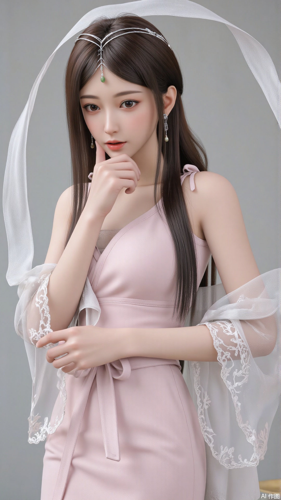 masterpiece,best quality,1girl, brown eyes, long hair, dress ,sitting