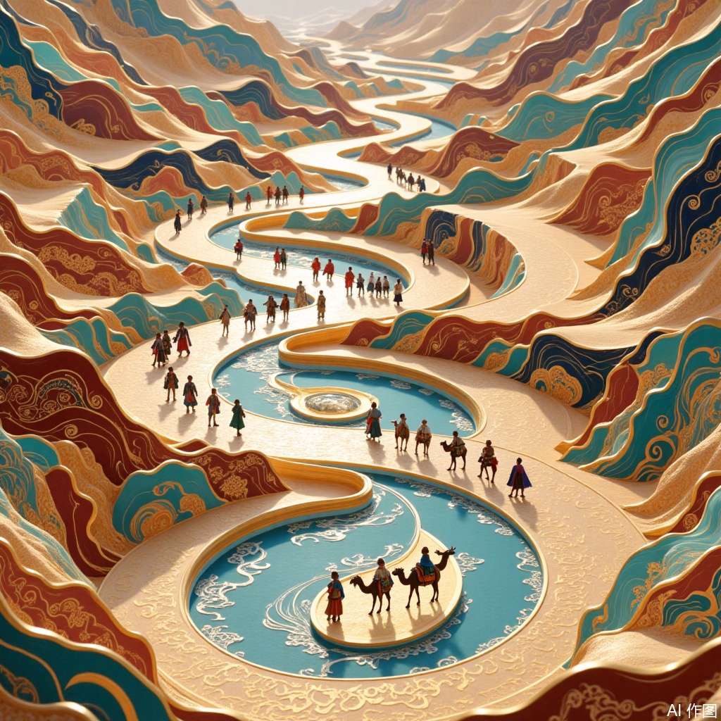 Pattern illustration,Ancient-style courtyard,Lady,Group photo, ice,fire