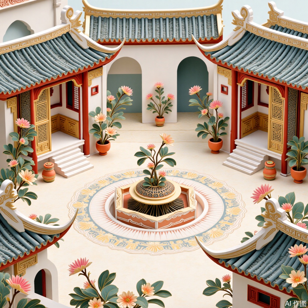Pattern illustration,Ancient-style courtyard