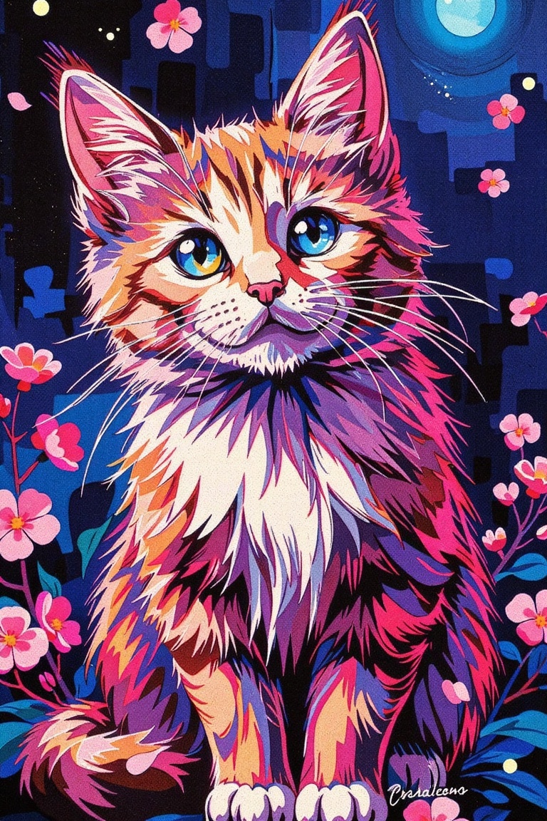 A cute cat,  palette limited,  illustration painting on Tensor.Art