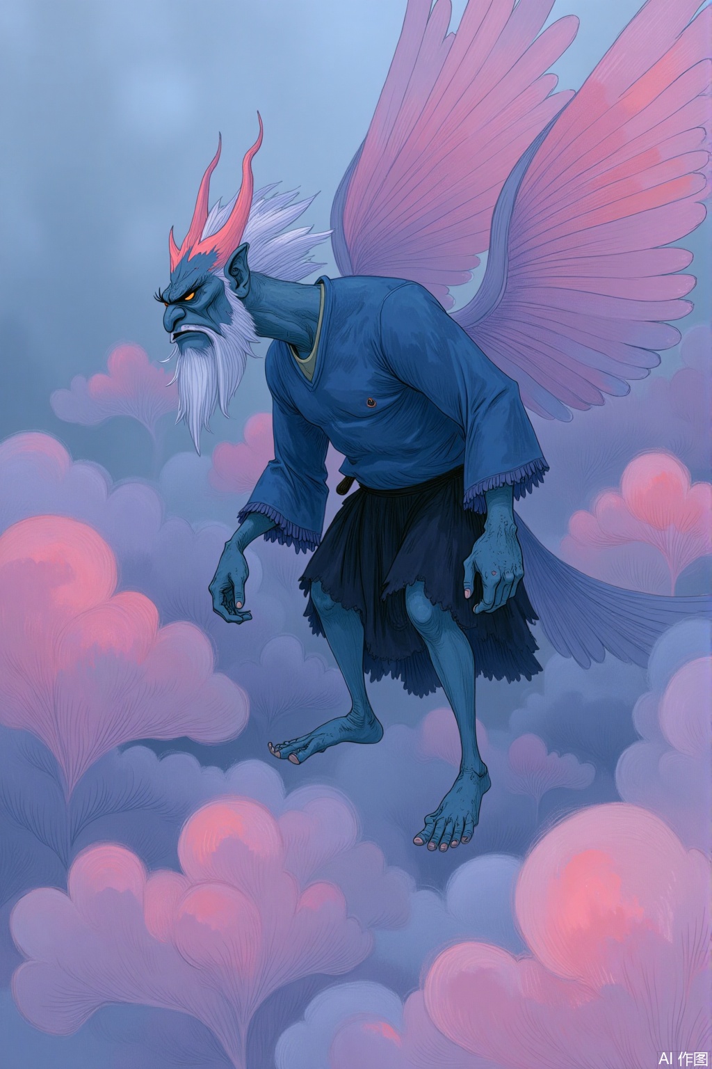 OBhxiang,
A mystical, reptilian creature with skin that looks like cracked deep blue ink, and glowing patterns of soft pink and light purple watercolor.