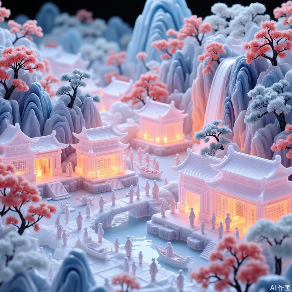 Pattern illustration,Ancient-style courtyard,Lady,Group photo, ice,fire,E-commerce booth,Creative small scene,Rock Color Landscape Painting,3D,Light style,Freehand Chinese painting,Future architecture,Pink style architecture,Magical architectural landscape,The Art of Ice