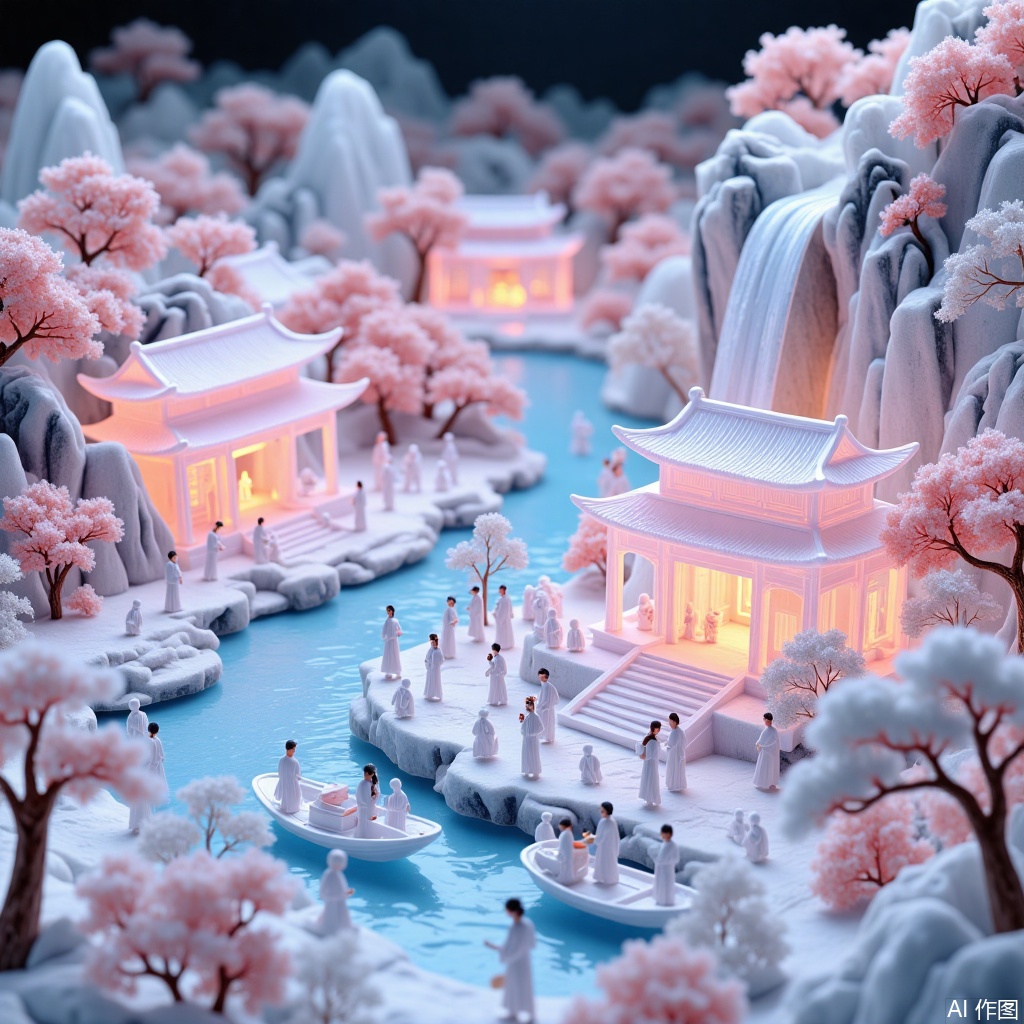 Pattern illustration,Ancient-style courtyard,Lady,Group photo, ice,fire,E-commerce booth,Creative small scene,Rock Color Landscape Painting,3D,Light style,Freehand Chinese painting,Future architecture,Pink style architecture,Magical architectural landscape,The Art of Ice