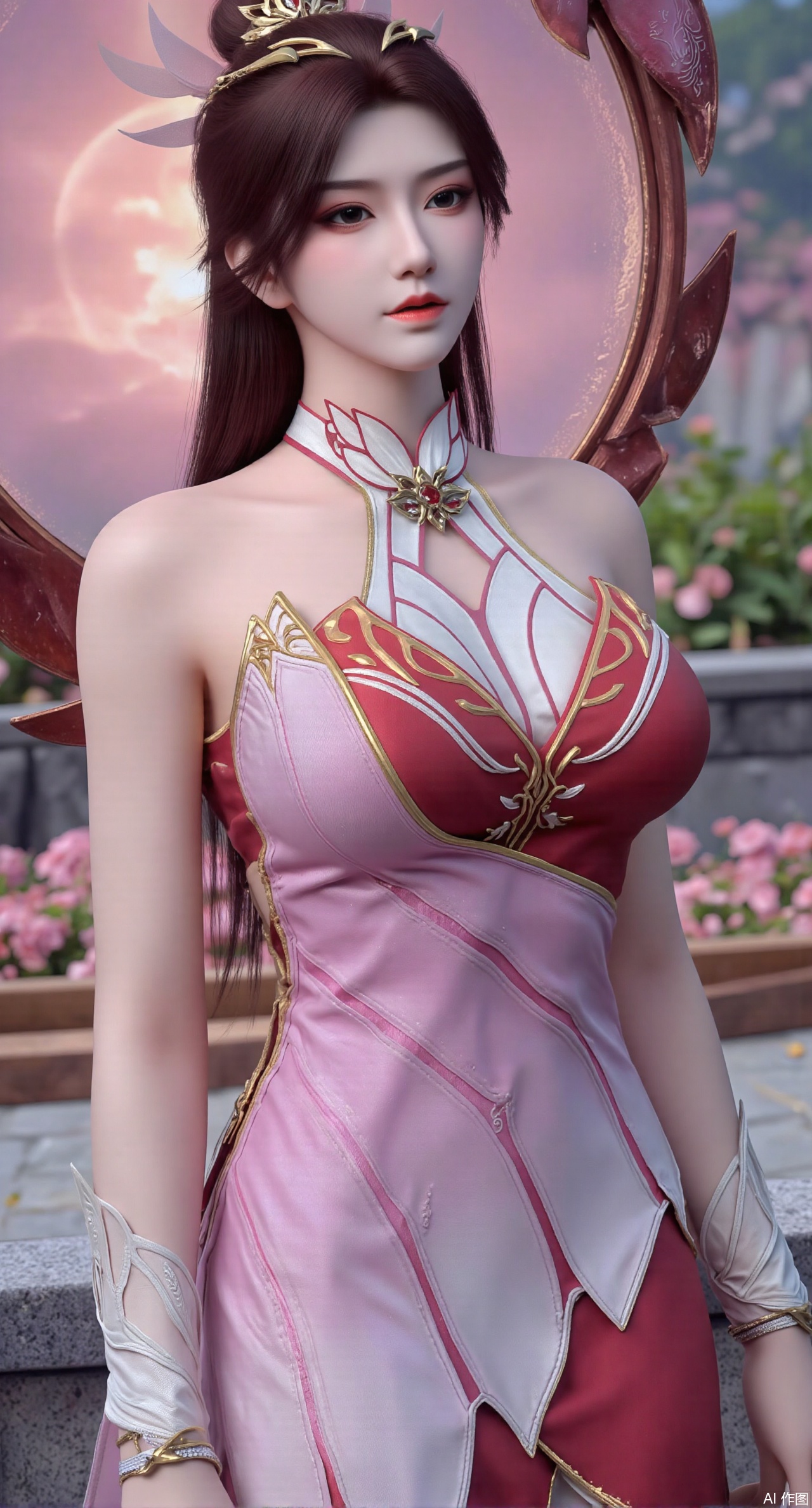 (masterpiece:1.2),best quality,absurdres,masterpiece,original,extremely detailed wallpaper,perfect lighting,1girl,solo,looking at viewer,(cowboy_shot:1.3),long hair,high heels,blurry background,depth of field,motion blur,(long dress:1.23),china_dress,chinese_style,bare shouders,crystal_earrings,headpiece,hair_tie,chest_jewel,gem,necklace,jewelry,in summer,day,outdoors,nature,garden,,(standing,Hydrangea, Hydrangea Field:1.69),(huge breasts:2.99),(full breasts:2.99),Xanmiaoyi,Xyunwangshu,XlishaoyinY,Xbaixue,XanmiaoyiY,Xxiuqiuhua,XbaiyuerongY,XyunyunX,XqingnvzongZM,Xjuzi,Xshangguanweier,XanmiaoyiXY,XyunyunXY,Xjiangziyue,Xmeining,Xweinina,Xlenhuan,Xbabata,Xhuajin,Xjiangbilan,XbaihehuaiX