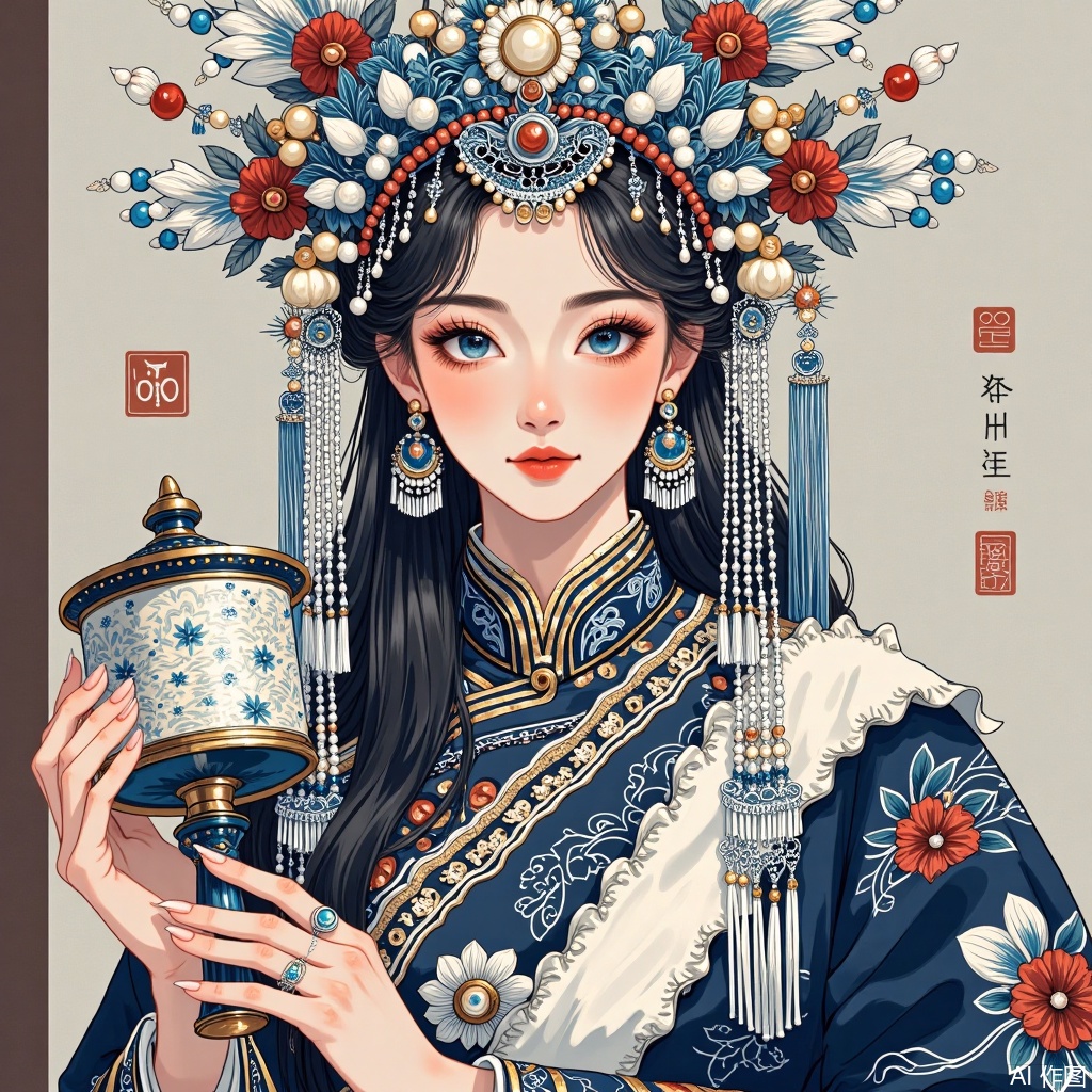 A long-haired woman wearing a cheongsam and a crown
