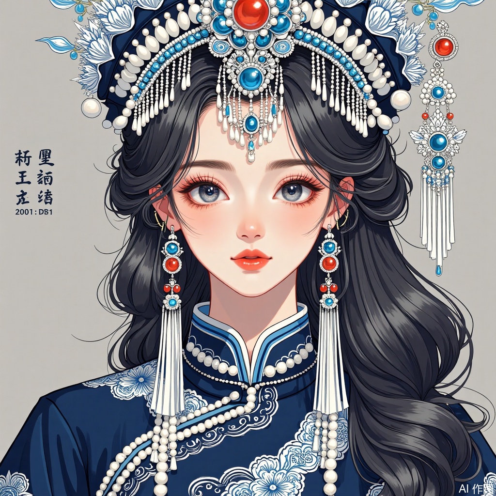 A long-haired woman wearing a cheongsam and a crown