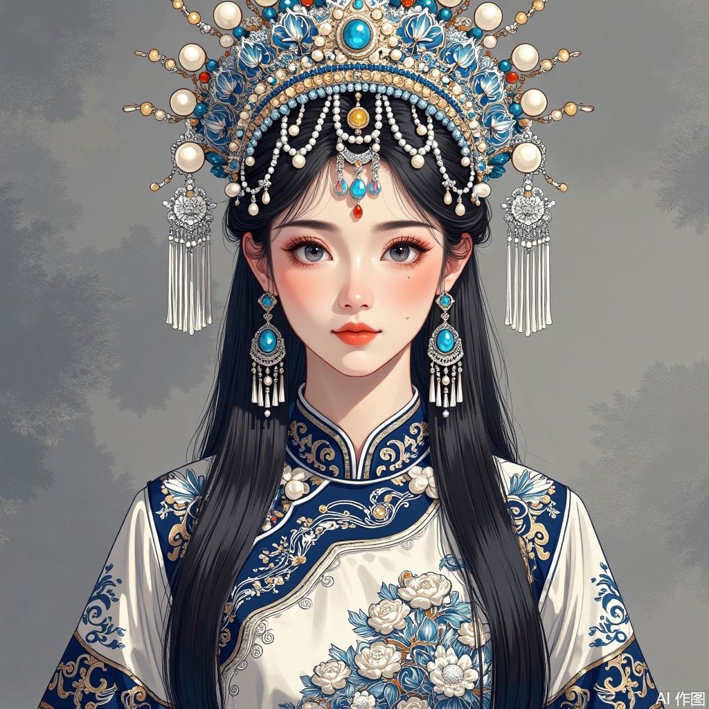 A long-haired woman wearing a cheongsam and a crown