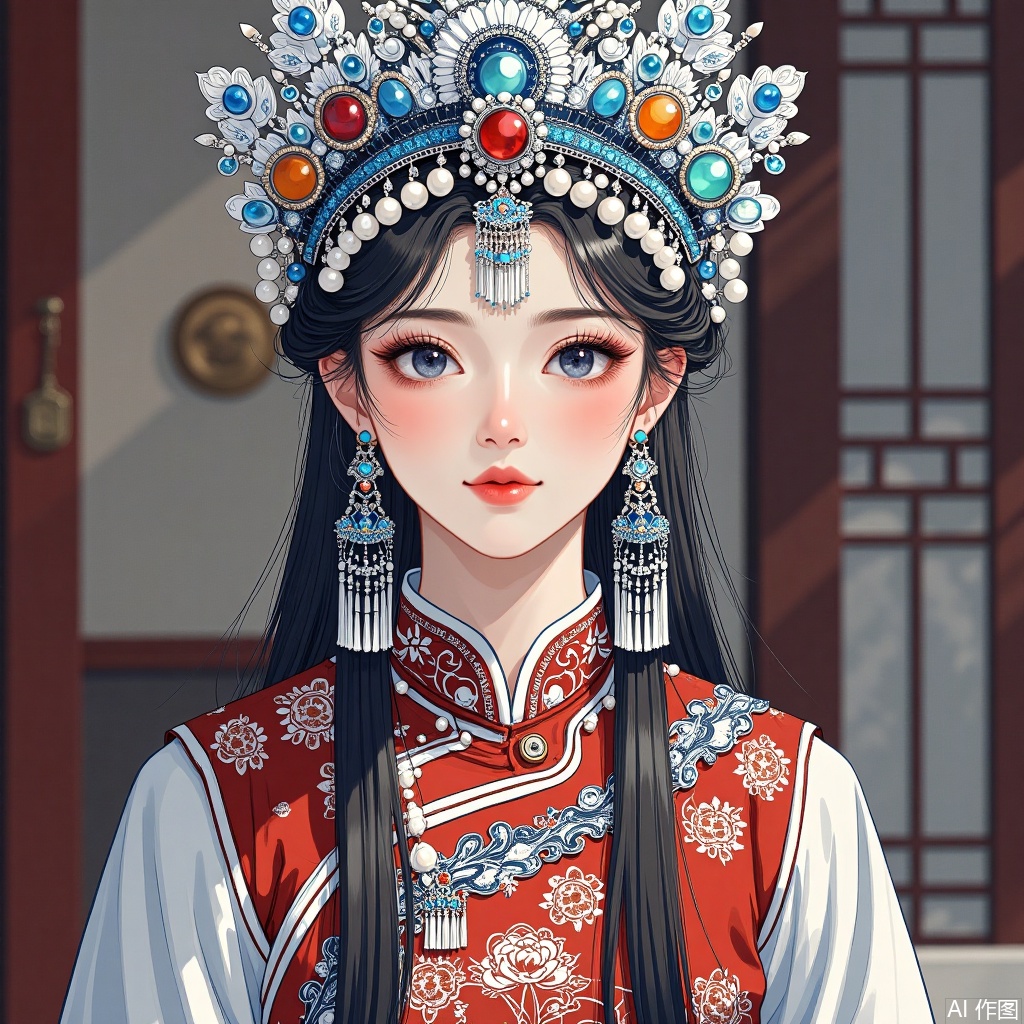 A long-haired woman wearing a cheongsam and a crown