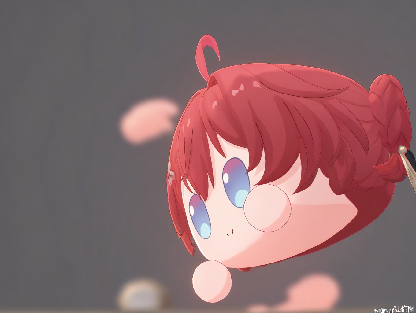 masterpiece,best quality,newest,absurdres,highres,very awa,1girl, danjin, danjin\(wuthering waves\), red hair, chibi, braid buns, blue eyes, simple_background,smile,tuanzi\(wuthering waves\), 