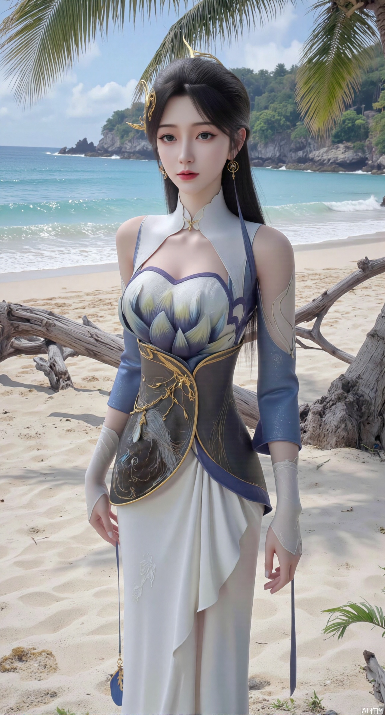 (masterpiece:1.2),best quality,absurdres,masterpiece,original,extremely detailed wallpaper,perfect lighting,Golden sandy beach covered with vibrant flowers, turquoise waves gently lapping the shore, , bright flower clusters spreading from sand to palm tree roots, soft natural light filtering through coconut leaves, ocean breeze lifting hair and qipao hem, high-resolution details showcasing petal textures and silk fabric sheen, ultra-wide angle lens capturing coastline panorama, cinematic color grading with soft focus on the central figure,(huge breasts:2.99),(full breasts:2.99),,,Xanmiaoyi,Xyunwangshu,XlishaoyinY,Xbaixue,XanmiaoyiY,Xxiuqiuhua,XbaiyuerongY,XyunyunX,XqingnvzongZM,Xjuzi,Xshangguanweier,XanmiaoyiXY,XyunyunXY,Xjiangziyue,Xmeining,Xweinina,Xlenhuan,Xbabata,Xhuajin,Xjiangbilan,XbaihehuaiX