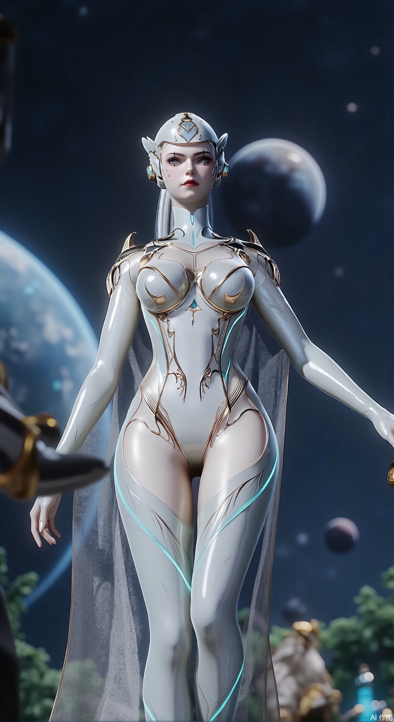 sfw,(masterpiece:1.2),best quality,absurdres,masterpiece,original,extremely detailed wallpaper,perfect lighting,1girl,solo,looking at viewer,(cowboy_shot:1.3),short hair,high heels,blurry background,depth of field,motion blur,crystal_earrings,headpiece,in summer,day,outdoors,nature,(Space, planetary belt, Earth,Jupiter, Milky Way in the background:1.69),(huge breasts:2.99),(full breasts:2.99),Xzhihua,Xsiyouyou,Xyanruyu,Xmoxiaonan,Xyeqingxian,Xyinxuehou,Xpoyuhou,XbaihehuaiX,Xjiangbilan,Xhuajin