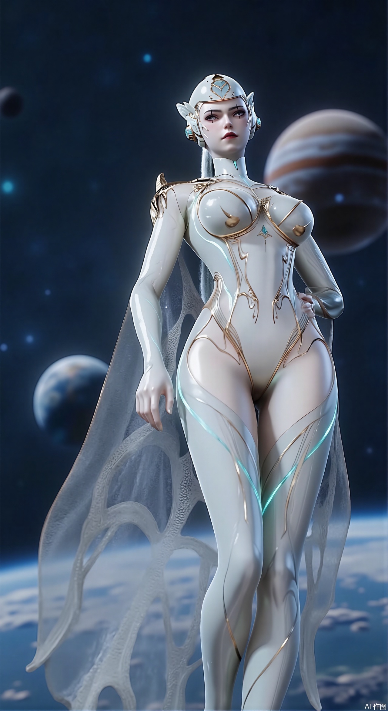 sfw,(masterpiece:1.2),best quality,absurdres,masterpiece,original,extremely detailed wallpaper,perfect lighting,1girl,solo,looking at viewer,(cowboy_shot:1.3),short hair,high heels,blurry background,depth of field,motion blur,crystal_earrings,headpiece,in summer,day,outdoors,nature,(Space, planetary belt, Earth,Jupiter, Milky Way in the background:1.69),(huge breasts:2.99),(full breasts:2.99),Xzhihua,Xsiyouyou,Xyanruyu,Xmoxiaonan,Xyeqingxian,Xyinxuehou,Xpoyuhou,XbaihehuaiX,Xjiangbilan,Xhuajin