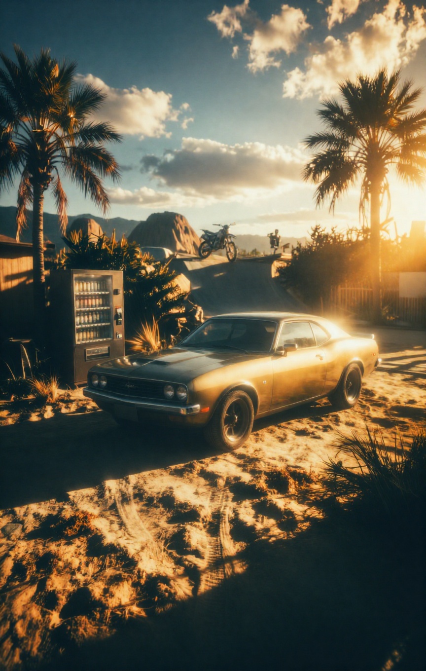 Bathed in warm golden sunlight appearing to come from the left side of the frame,  likely near sunset or sunrise,  casting...