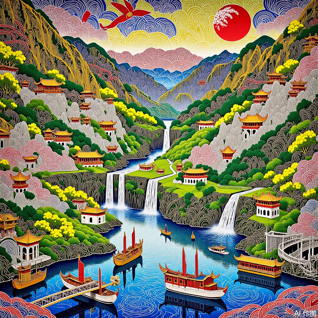  The art of lines,Food carving art,Freehand Chinese painting,Landscape of mountains and waters