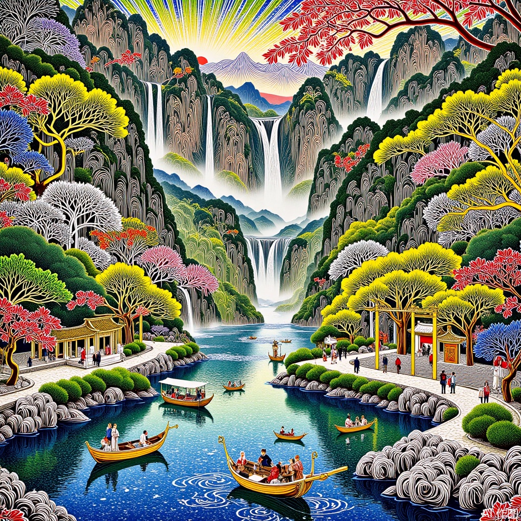 The art of lines,Food carving art,Freehand Chinese painting,Landscape of mountains and waters