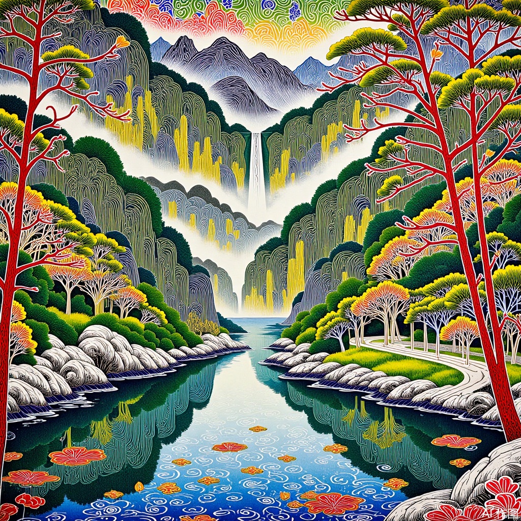  The art of lines,Food carving art,Freehand Chinese painting,Landscape of mountains and waters