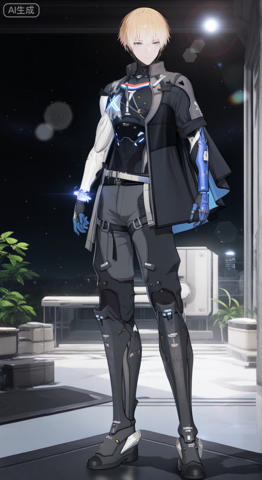  lee/(PGR),solo,short hair, blue eyes, blonde hair, gloves,jacket, 1boy,male focus,full body,boots,expressionless,depth of field, light particles, lens flare, masterpiece,best quality,((artist:reoen),(artist:fuzichoco),(artist:atdan),(artist:torino_aqua:0.5),year 2024:0.5),(artist:omone_hokoma_agm:0.8), 2d, anime,full body,standing