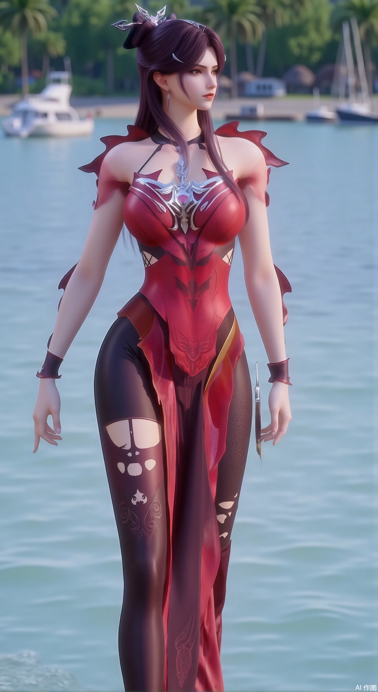 sfw,(masterpiece:1.2),best quality,absurdres,masterpiece,original,extremely detailed wallpaper,perfect lighting,1girl,solo,looking at viewer,(cowboy_shot:1.3),short hair,high heels,blurry background,depth of field,motion blur,crystal_earrings,headpiece,in summer,day,outdoors,nature,(standing,Seaside, beach, sailboat, coconut trees:1.59),(huge breasts:2.99),(full breasts:2.99),Xzhihua,Xsiyouyou,Xyanruyu,Xmoxiaonan,Xyeqingxian,Xyinxuehou,Xpoyuhou,XbaihehuaiX,Xjiangbilan,Xhuajin,XshengcaierY,Xmengyuyi,Xxiaomei